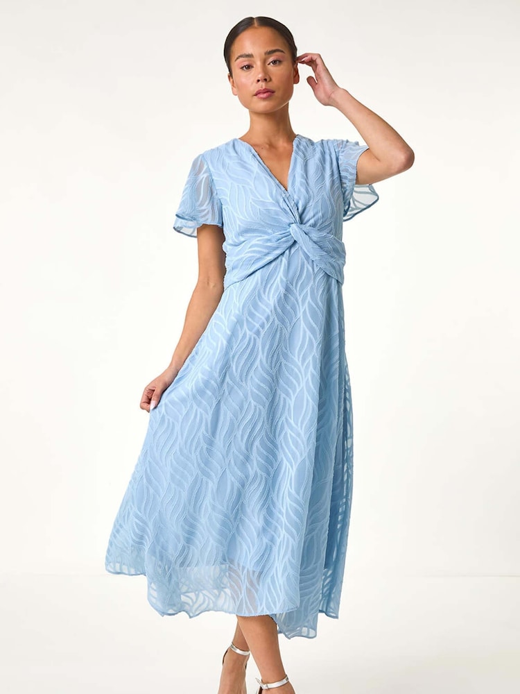 Azul - Roman Petite Front Twist Jacquard Dress - Imagen 2 de 5 Azul - Roman Petite Front Twist Jacquard Dress - Imagen 2 de 5