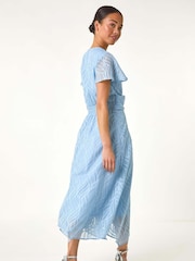 Roman Blue Petite Front Twist Jacquard Dress - Image 3 of 5