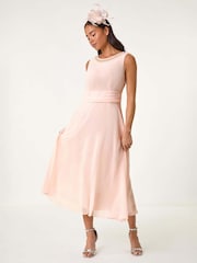 Roman Pink Petite Trim Detail Ruched Midi Dress - Image 2 of 5