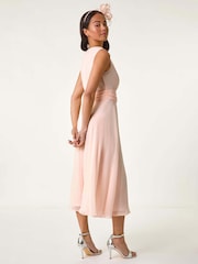 Roman Pink Petite Trim Detail Ruched Midi Dress - Image 3 of 5