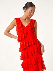 Roman Red Petite Plain Ruffle Tiered Shift Dress - Image 1 of 5