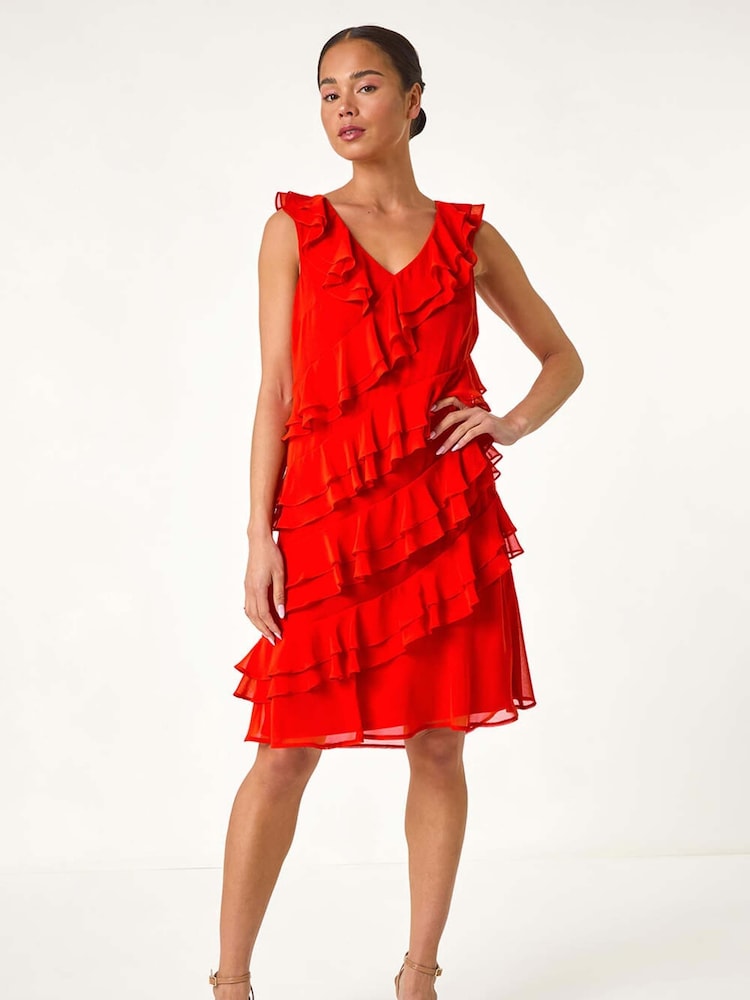 Roman Petite Plain Ruffle Tiered Shift Dress - Imagen 2 de 5 Roman Petite Plain Ruffle Tiered Shift Dress - Imagen 2 de 5