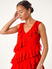 Roman Red Petite Plain Ruffle Tiered Shift Dress - Image 4 of 5