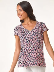 Roman Pink Petite Floral Print Crinkle Blouson Top - Image 1 of 5