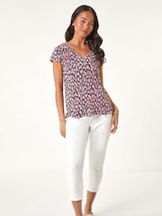 Roman Pink Petite Floral Print Crinkle Blouson Top - Image 2 of 5