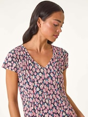 Roman Pink Petite Floral Print Crinkle Blouson Top - Image 4 of 5