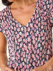 Roman Pink Petite Floral Print Crinkle Blouson Top - Image 5 of 5