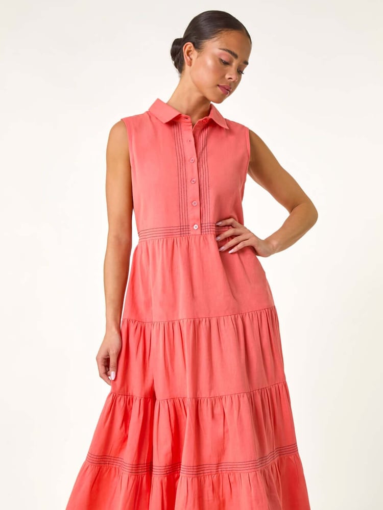 Rosa - Roman 100% Cotton Pocket Tiered Midi Dress - Imagen 1 de 5 Rosa - Roman 100% Cotton Pocket Tiered Midi Dress - Imagen 1 de 5