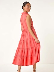 Roman Pink 100% Cotton Pocket Tiered Midi Dress - Image 3 of 5