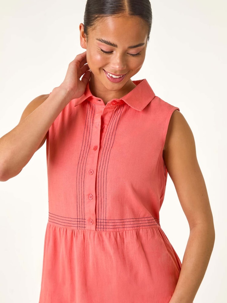 Roman Pink 100% Cotton Pocket Tiered Midi Dress - Image 4 of 5