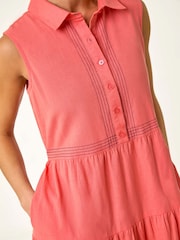 Roman Pink 100% Cotton Pocket Tiered Midi Dress - Image 5 of 5