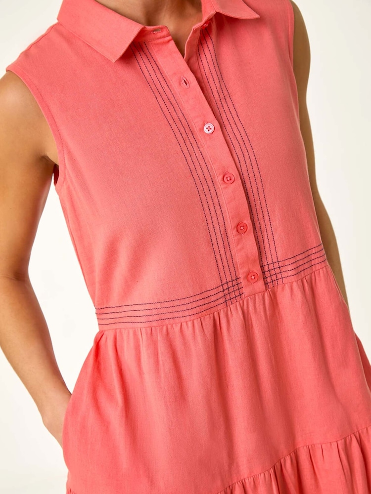 Roman Pink 100% Cotton Pocket Tiered Midi Dress - Image 5 of 5