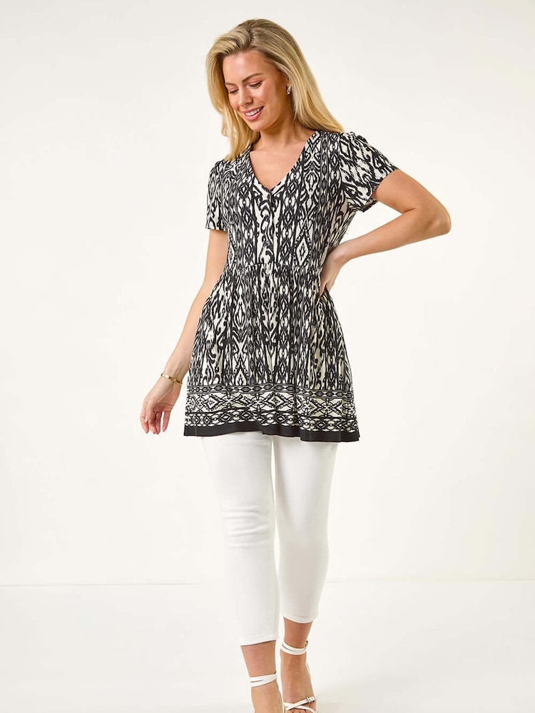 Roman Print Petite V-Neck Tunic Top - Bild 2 von 5