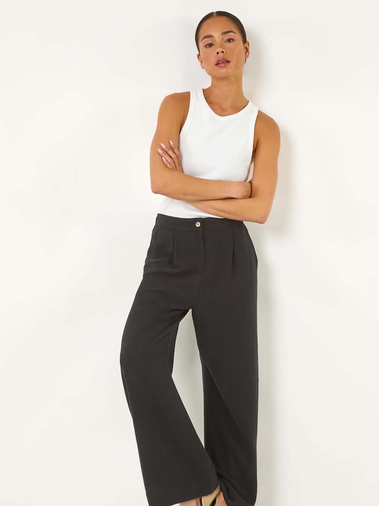 Roman Black Petite Smart Linen Mix Trousers - Image 1 of 5
