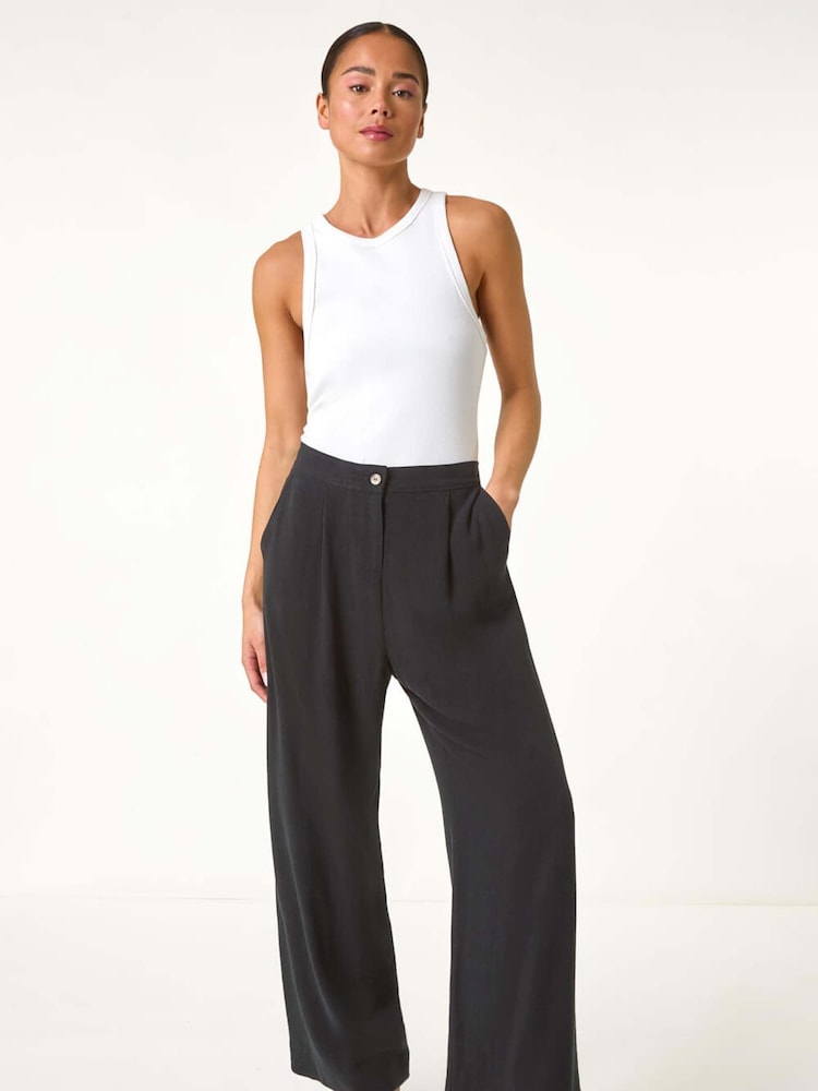 Roman Black Petite Smart Linen Mix Trousers - Image 2 of 5