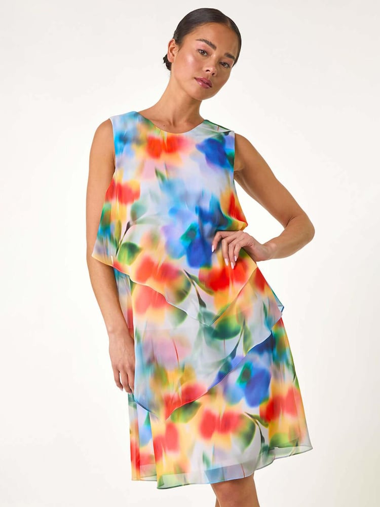 Roman Blue Petite Abstract Layered Tier Dress - Image 1 of 5