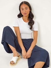 Roman Blue Petite Elasticated Waist Linen Culottes - Image 1 of 5