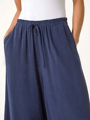 Roman Blue Petite Elasticated Waist Linen Culottes - Image 2 of 5