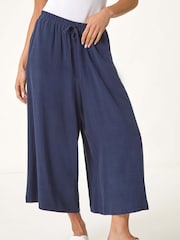 Roman Blue Petite Elasticated Waist Linen Culottes - Image 3 of 5