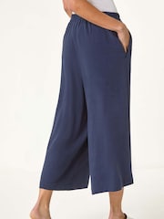 Roman Blue Petite Elasticated Waist Linen Culottes - Image 4 of 5