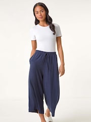 Roman Blue Petite Elasticated Waist Linen Culottes - Image 5 of 5