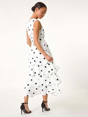 Roman White Petite Spot Print Tiered Midi Dress - Image 3 of 5