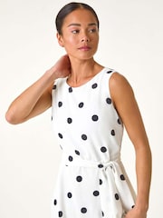 Roman White Petite Spot Print Tiered Midi Dress - Image 4 of 5