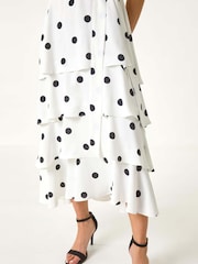 Roman White Petite Spot Print Tiered Midi Dress - Image 5 of 5