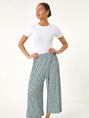 Roman Blue Petite Ditsy Crinkle Cropped Trousers - Image 2 of 5