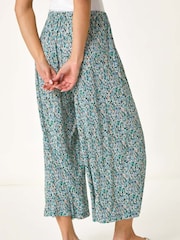 Roman Blue Petite Ditsy Crinkle Cropped Trousers - Image 3 of 5