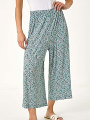 Roman Blue Petite Ditsy Crinkle Cropped Trousers - Image 4 of 5