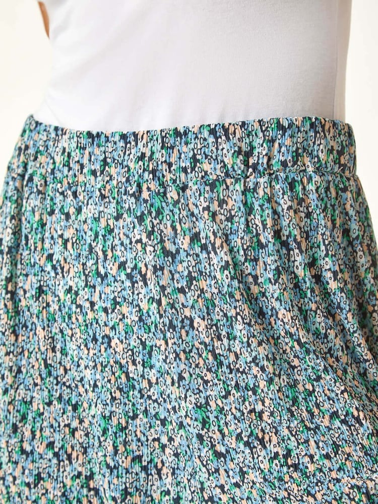 Roman Blue Petite Ditsy Crinkle Cropped Trousers - Image 5 of 5