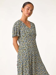 Roman Black Petite Floral Crinkle Dress - Image 1 of 5