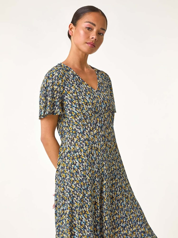 Roman Black Petite Floral Crinkle Dress - Image 1 of 5