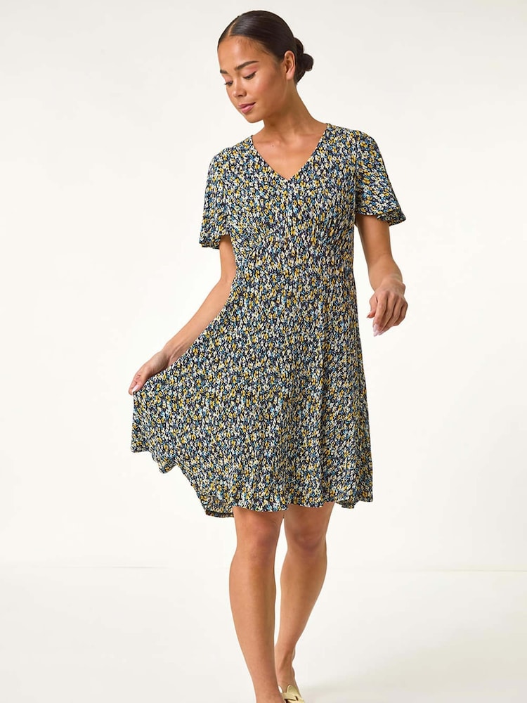 Roman Black Petite Floral Crinkle Dress - Image 2 of 5