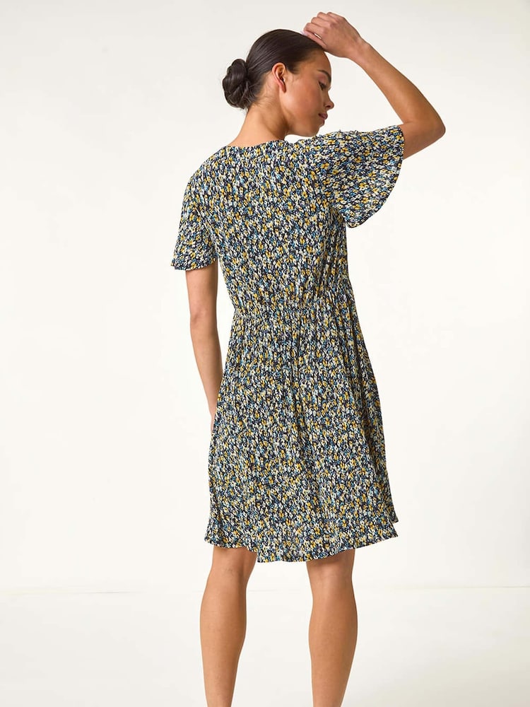 Roman Black Petite Floral Crinkle Dress - Image 3 of 5