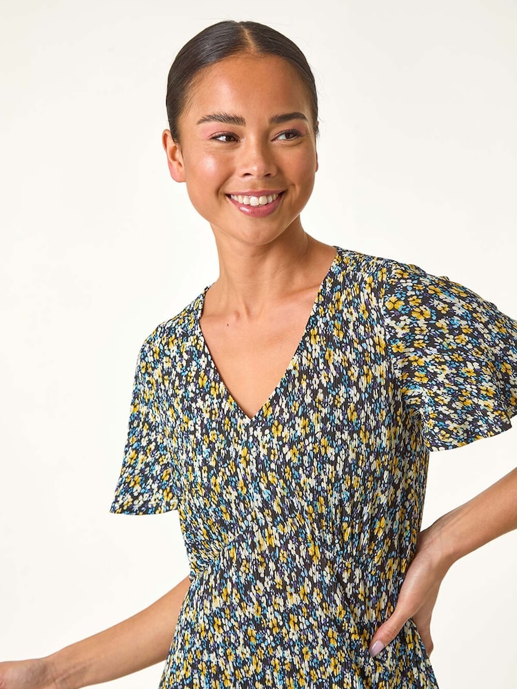 Roman Black Petite Floral Crinkle Dress - Image 4 of 5
