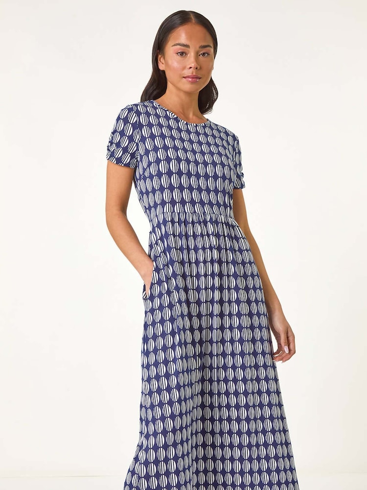 Roman Blue Petite Geometric Spot Pocket Midi Dress - Image 1 of 5