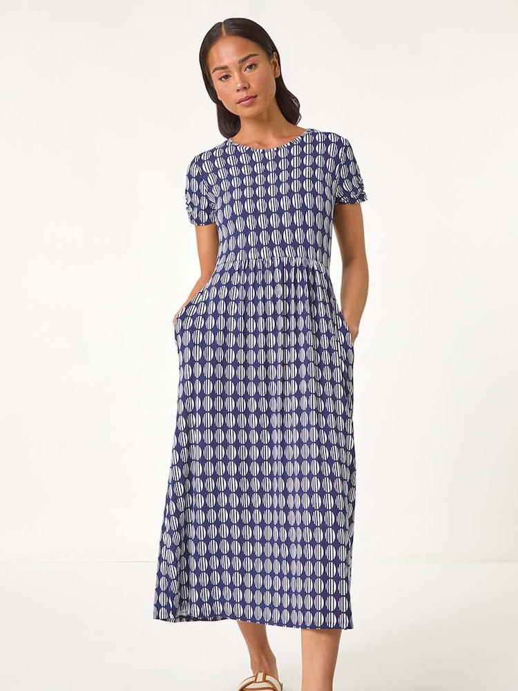 Roman Blue Petite Geometric Spot Pocket Midi Dress - Image 2 of 5