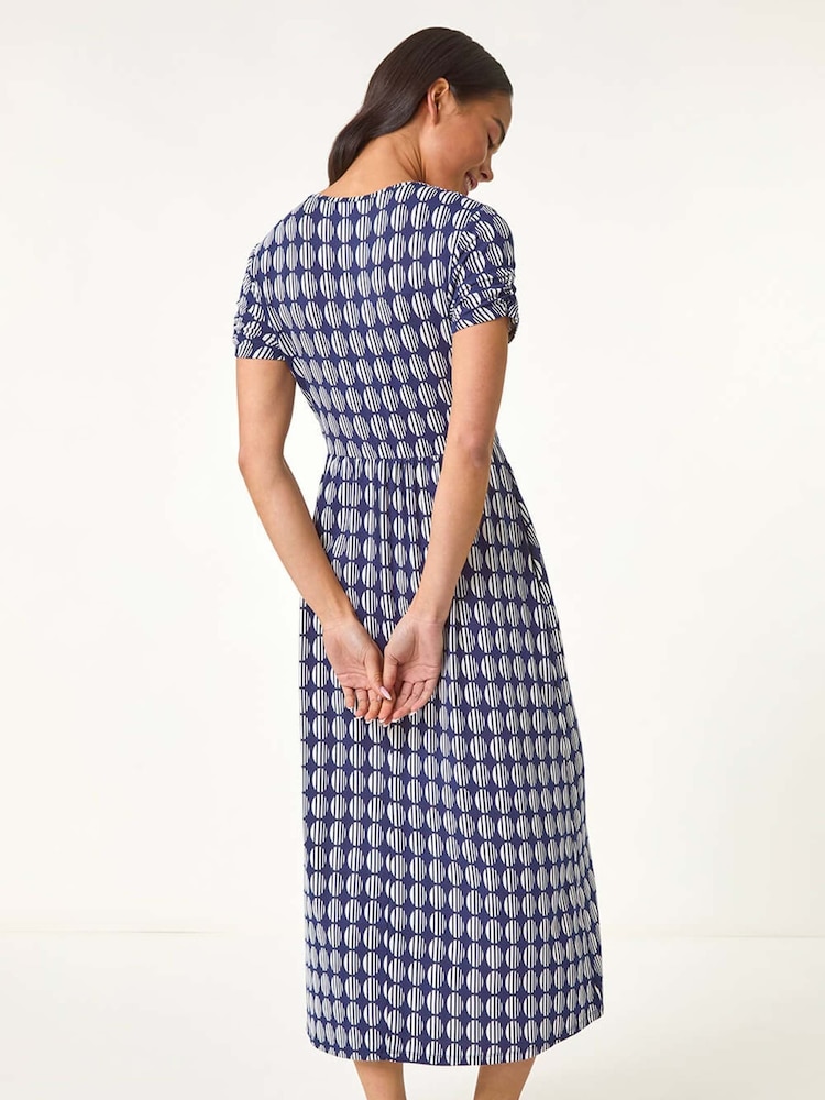 Roman Blue Petite Geometric Spot Pocket Midi Dress - Image 3 of 5