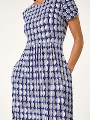 Roman Blue Petite Geometric Spot Pocket Midi Dress - Image 5 of 5