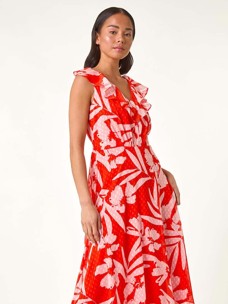 Roman Red Petite Floral Frill Front Dress - Image 1 of 5