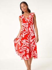 Roman Red Petite Floral Frill Front Dress - Image 2 of 5