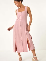 Roman Pink Petite Square Neck Buttoned Midi Dress - Image 1 of 5