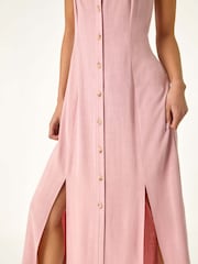 Roman Pink Petite Square Neck Buttoned Midi Dress - Image 2 of 5