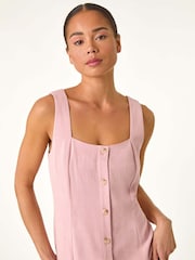 Roman Pink Petite Square Neck Buttoned Midi Dress - Image 3 of 5