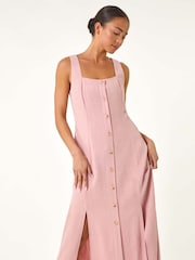 Roman Pink Petite Square Neck Buttoned Midi Dress - Image 5 of 5