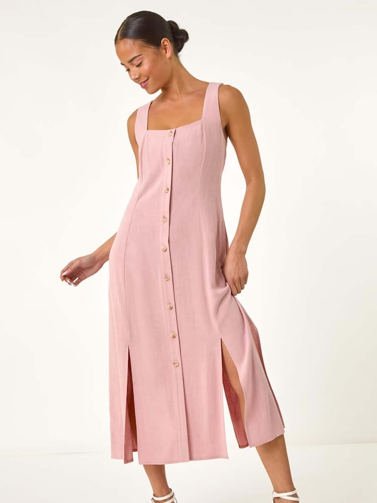 Roman Pink Petite Square Neck Buttoned Midi Dress - Image 5 of 5 Roman Pink Petite Square Neck Buttoned Midi Dress - Image 5 of 5