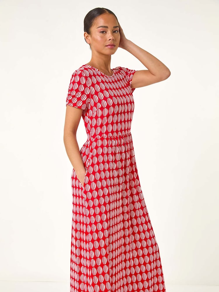 Roman Red Petite Geometric Spot Pocket Midi Dress - Image 1 of 5