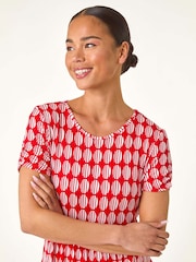 Roman Red Petite Geometric Spot Pocket Midi Dress - Image 4 of 5